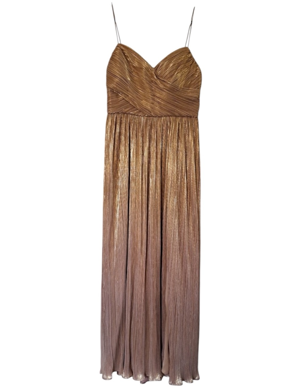 Ieena for Mac Duggal Dress 26275 Slit Metallic Rose Gold Ruched  Gown NWT Size 6 - Picture 4 of 12